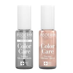 PODERM - LOT 2 PRODUITS | SOIN VERNIS PROFESSIONNEL | Base Coat Tenue Parfaite + Vernis OR BRILLANT Tea Tree | Prévention & Traitement des Ongles Jaunes/Abîmés | SOIGNE & COLORE | Swiss Made