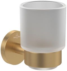 Villeroy & Boch Elements - Portaspazzolino da parete in vetro satinato con supporto in zinco, rotondo, oro