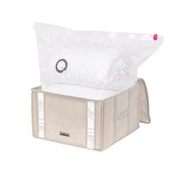 Compactor - Caja almacenaje al vacío ropa, edredones, nórdicos, almohadas. Talla M. Organizador armario con bolsa al vacío ropa integrada, compresión con aspiradora. Ahorra espacio. Beige