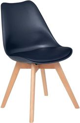 Avilia Tafelstoel inktblauw, ergonomische keukenstoel met kussen, ideaal voor woon- en eetkamer, modern en comfortabel design, van beukenhout, 52,5 x 48 x 82 cm