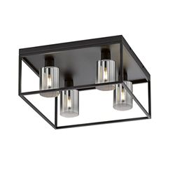 Fischer & Honsel Lampada da soffitto, Iska, colore nero sabbia, vetro, colore fumo troppo chiaro, lunghezza: 45,00 cm, larghezza: 45,00 cm, con coperta: 20,50 cm, 4 lampadine E14 max. 10,0 Watt, 21319