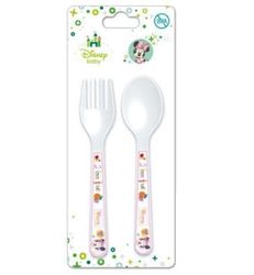 ALMACENESADAN, 5090 Lot de 2 couverts réutilisables, idéal pour le quotidien comme pour célébrer vos fêtes, sans BPA, couvert et fourchette, sous licence (Minnie Baby)