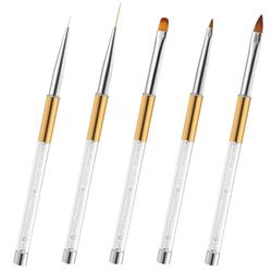 5-Piece Nail Art Brush Set for Gel Nails & Acrylic Nails, Professional Nail Brush with Diamond Handle for 3D Nail Art, French Manicure & Nail Design, Includes Fine Brush for Precise Designs