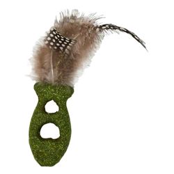 JACK AND VANILLA, Juguete Interactivo para Gato en Forma de pez con Pluma, estimula el Instinto de Caza, 6,5 cm, Color Verde/marrón, Ideal para un Juego Activo y Atractivo, Modelo Herbals