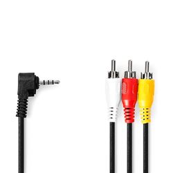 Nedis Audio-video-kabel - 3,5 mm stekker - 3x RCA-stekker - vernikkeld - 2,00 m - rond - PVC - zwart