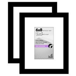 Americanflat Set van 2 x 2 stuks, zwart, te gebruiken als 3 x 5 fotolijst met mat of 6 x 8 frames zonder mat, collage fotolijsten met plexiglas cover voor horizontale of verticale weergave