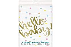 Stunning Hello Baby Gold Baby Shower Table Cover (137cm x 213cm ) - Rectangular Plastic Cover - Perfect Party Essential for Celebration - 1 Pc