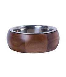 Dehner Ciotola per cani, Ø 18,7 cm, altezza 7,6 cm, in legno/acciaio inox, marrone