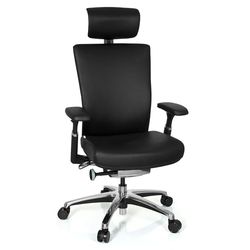 hjh OFFICE 657604 Cadeira de escritório nova couro preto, cadeira giatória, ergonómica, apoio de braços ajustáveis, com apoio cabeças