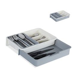 Relaxdays, grigio Portaposate da Cassetto, Regolabile, 7 Scomparti, Posate & Accessori Cucina, Plastica, 6x23,5x31,5 cm