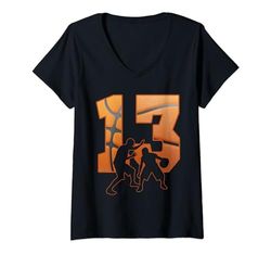 Mujer Fiesta de cumpleaños de baloncesto para niños de 13 años Camiseta Cuello V