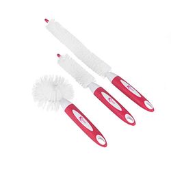 Kleeneze Flessenreinigerborstels, 3 Verschillende Borstelkoppen, Flexibel & Buigzaam Voor Afwassen Van Glazen, Flessen, Bekers, Antislip Handgreep Met Krasvrije Zachte Haren, Verpakking van 3