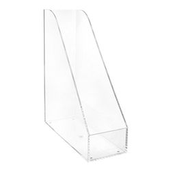 MAUL Staande organizer van acryl, bureau-organizer voor papier, blok en tijdschriften tot DIN A4, stabiele, elegante tijdschriftenverzamelaar voor kantoor, bureau en plank, glashelder