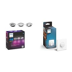 Philips Hue Centura White & Colour Ambiance Smart Spotlight 3 Pack [Round] with Bluetooth, White + Hue Smart Button. Works with Alexa, Google Assistant and Apple Homekit
