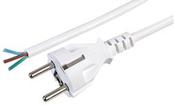 Pro Elec H3-2A mVBWHITE Schuko to Bare Ends mains Lead, 2 m, White