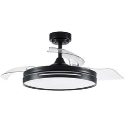 Brightium Ventilator DC Micenas zwart, 48 W, 3 vleugels en 6 snelheden, verlichting van 4800 lm, met temperatuuropties van 3000-4000 - 6000 K, afstandsbediening, geheugen en 24-uurs timer.