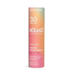 ATTITUDE Oceanly Tinted Lip Balm with SPF 30, EWG Verified, Plastic-Free, Broad Spectrum UVA/UVB Protection with Zinc Oxide, Vegan, Unscented, Baby Rose, 8.5 grams