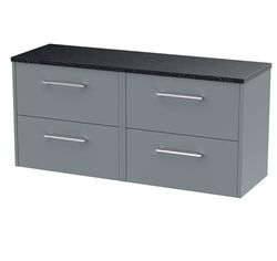 Hudson Reed JNU2324LSB2 Juno Modern Bathroom Wall Hung 4 Soft Close Drawer Vanity Unit and Sparkling Black Laminate Worktop, 1200mm, Coastal Grey