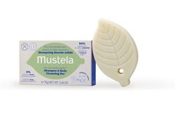 Mustela Vegan Shampoo en Reinigingsmiddel Solid, met Olijf- en Avocado-olie, Lichaam en Haar, Kinderen + 3 jaar en Hele Familie - Zachte Reiniging, 94% Ingrediënten van Natuurlijke Oorsprong (75g)
