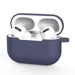 Coque de Protection en Silicone pour AirPods Pro [LED Avant] [Charge sans Fil] (Oreilles sans Mousqueton, Bleu Nuit