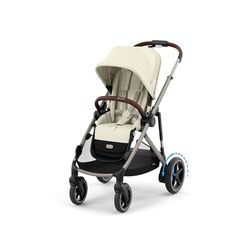 CYBEX Poussette Gold e-GAZELLE S, de la naissance à environ 4 ans, max. 22 kg (mode simple) / 2x 22 kg (mode duo), système tout-en-1 avec propulsion électrique et 20+ configurations, Beige coquillage