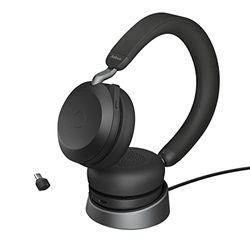 Jabra Evolve2 75 Wireless PC Headset with Charging Dock and 8-Mic Technology - Dual Foam Stereo Headphones with Advanced Active Noise Cancellation, USB-C Bluetooth Adapter and MS Compatibility - Black