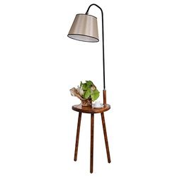 Lampadaire, abat-jour conique beige avec bois, noyer, collection Victoria, 30x30x160, E 27 Max 60 W base