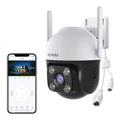 Tenda Telecamera Wi-Fi Esterno 2K+, Rilevamento di Veicoli/Persone/Movimenti, Videocamera Sorveglianza con Visione Notturna a Colori, IP Cam 360°, Audio Bidirezionale, Controllo APP/Web, CH7