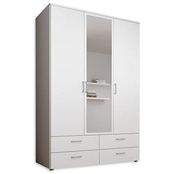 Stella Trading Spazio Miroir Blanche-Armoire Polyvalente à 3 Portes battantes pour Votre Chambre à Coucher, Bois d'ingénierie, Blanc, 3-türig mit Spiegel