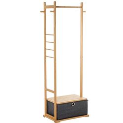 DRW Perchero Burro de Suelo de Madera con 1 Cajon Natural y Gris 66x35x160cm