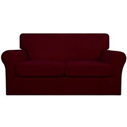 Easy-Going 3 Fundas de sofá elásticas para Perros, Lavables para 2 Cojines Separados, protección elástica para Muebles para Mascotas, niños (Loveseat, Rojo Vino, Mediano)