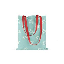 Bonamaison Printed Tote Bag, Reusable Grocery Bag, Shopping Bag, Machine Washable, Foldable, Canvas Cloth Bag with Red Handles, Size: 34x40 Cm