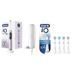 Oral-B iO 9s Go Electric Spazzolino Elettrico con Intelligenza Artificiale, Sensore di Spazzolamento, Rosa + Testine Spazzolino Elettrico, Confezione da 4 pezzi, Ultimate Clean, Bianco