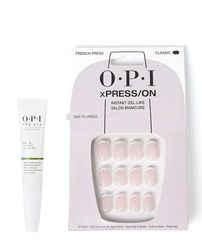 OPI xPRESS/ON Press On Nails & Cuticle Oil, 30 Pcs Reusable False Nails with up to 14 Days of Wear, Deeply Nourishing Cuticle Oil,Gel-Like Salon Manicure, Vegan, French Press Nude Nail Polish