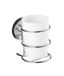 WENKO Vacuum-Loc® bicchiere portaspazzolini Milazzo - fissaggio senza trapano, Acciaio, 7.5 x 11.5 x 9.5 cm, Cromo