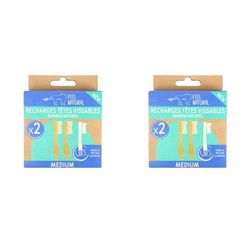 Lot de 4 recharges brosse à dents vissable en bambou Feel Natural - Medium