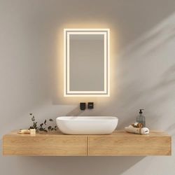 EMKE Badkamerspiegel met verlichting, 40 x 60 cm, anti-condens, 2 kleurtemperaturen (warmwit/koud wit), tuimelschakelaar, horizontaal/verticaal, led-spiegel, IP44