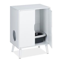 Relaxdays Mobile da Lettiera Nascosta, Cuccia per Gatti, Mobiletto Lettino Gattini con Anta, HLP: 77x58x40 cm, Bianco