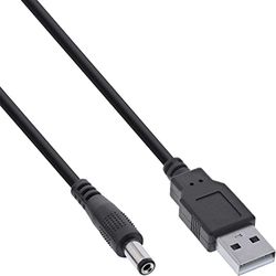 InLine® Cable adaptador de corriente USB CC, conector USB A a CC 5,5 x 2,10 mm, conector hueco, negro, 1 m