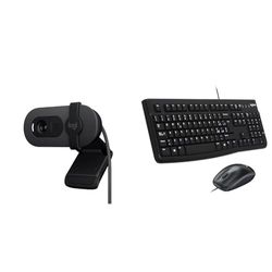 Logitech Brio 100 Full HD per riunioni e streaming & MK120 Combo Tastiera e Mouse con Filo per Windows, Mouse Ottico Cablato