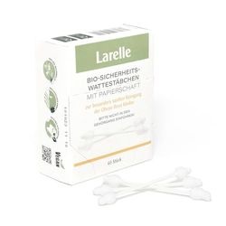 Larelle Biologische veiligheidswattenstaafjes, babywattenstaafjes, 60 stuks met extra veiligheidszone, reinigingsstaafjes, cosmetica, lichaamsverzorging, GOTS Ecocert, zachte reiniging van kinderoren,