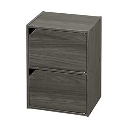 Iris Ohyama, Wastafelonderkast/Kast met deuren/Kast met planken/Boekenkast/Kast met 2 deuren, Design, modulair, Kantoor, Woonkamer - Module Shelf - MDB-2D - Grijs Eiken