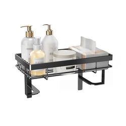 Zstar Mensola per WC con scritta in lingua tedesca Bathroom Shelves, per bagno, senza foratura, colore nero