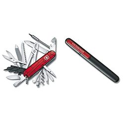 Victorinox, Cyber Tool L, coltellino tascabile (39 funzioni, lima metallica, chiave per punte, penna a sfera, pinze) colore rosso &, affilatrice doppia, legno, nero/rosso, misura unica