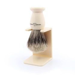 Edwin Jagger 1EJ947SDS Classic Best Badger Hair Exfoliating Shaving Brush with Stand for Shaving Cream or Shaving Soap for Men and Women (Imitation Ivory)