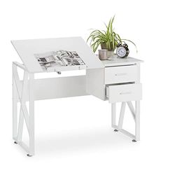 Relaxdays Bureau avec pupitre inclinable, réglable, table de laptop ou de dessin, 75 x 110 x 55 cm, blanch