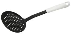 Fackelmann ARCADALINA Skimmer, Food Strainer & Server, Plastic Skimmer Spoon, Small Fine Holes, Anti-Scratch, Non-Stick, Heat-Resistant, Dishwasher Safe, Black & White, 33x11x5.5cm