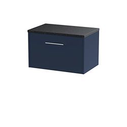 Hudson Reed JNU1722LSB Juno Modern Bathroom Wall Hung Single Drawer Vanity with Black Sparkle Laminate Worktop, 600mm, Matt Electric Blue