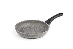 Barazzoni Monolitica Poêle en Aluminium Effet Pierre avec revêtement en marmotech et Fond spécial Induction en Aluminium/Acier, Ø 28 cm, fabriqué en Italie, Gris