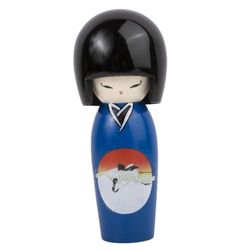 lachineuse - Japanse Kokeshi lange levensduur, blauw, 13,5 cm - Japanse pop van hout met kimono vogel kraan - Japanse decoratie - Japanse Kokeshi traditioneel Japan - cadeau-idee origineel Azië